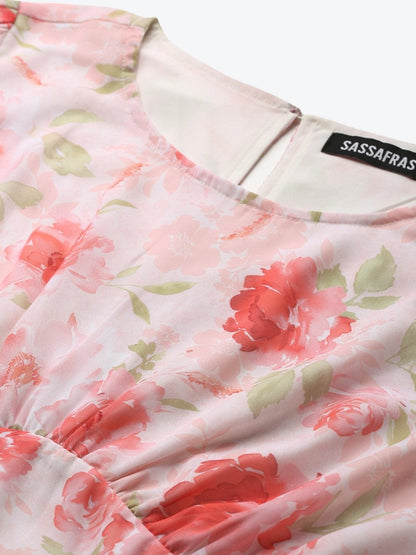 Women's Light Pink Floral Peplum Top