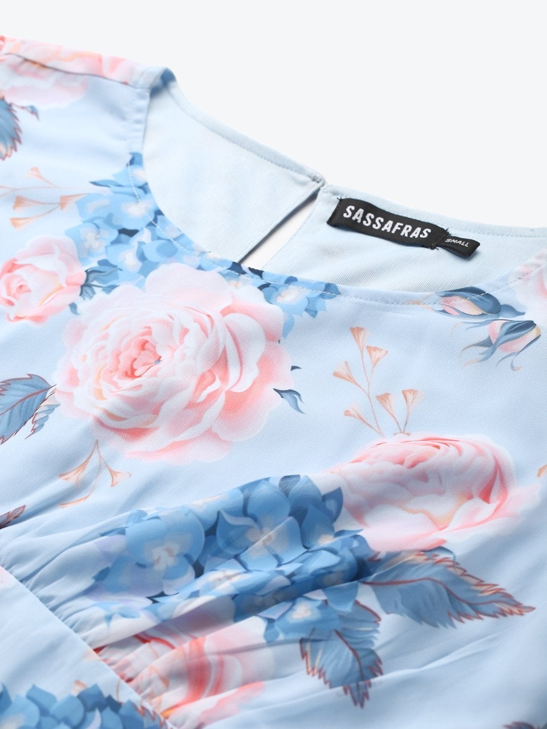 Women's Light Blue Floral Peplum Top