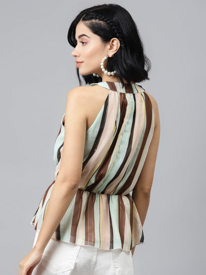 Women's Multi Stripes Lurex Halter Neck Top