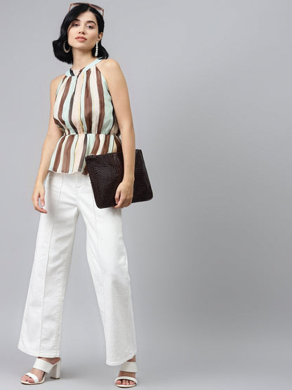 Women's Multi Stripes Lurex Halter Neck Top