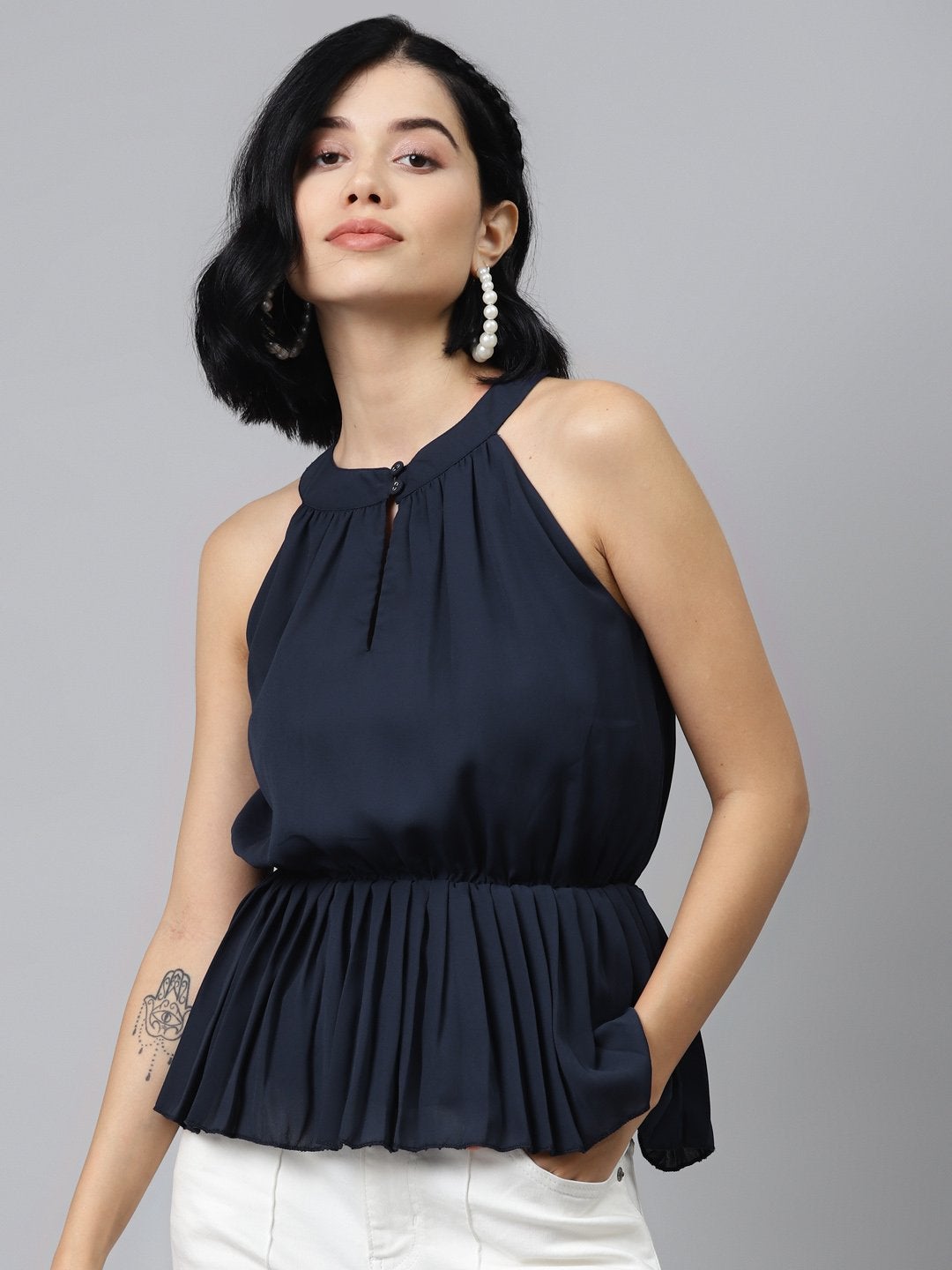 Women's Navy Blue Halter Neck Top