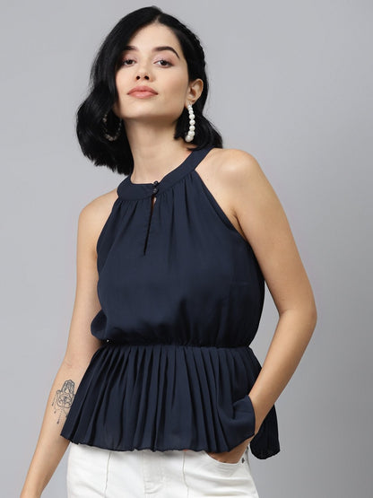 Women's Navy Blue Halter Neck Top