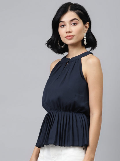 Women's Navy Blue Halter Neck Top