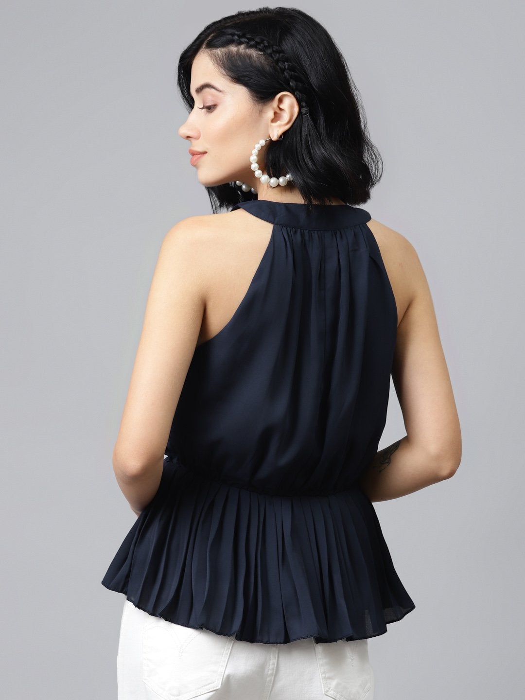 Women's Navy Blue Halter Neck Top