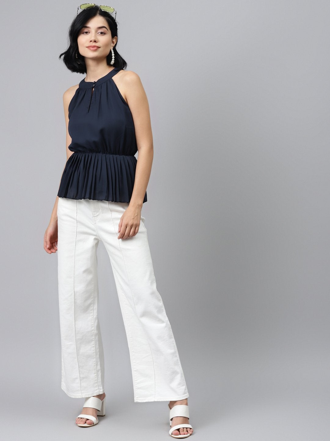 Women's Navy Blue Halter Neck Top