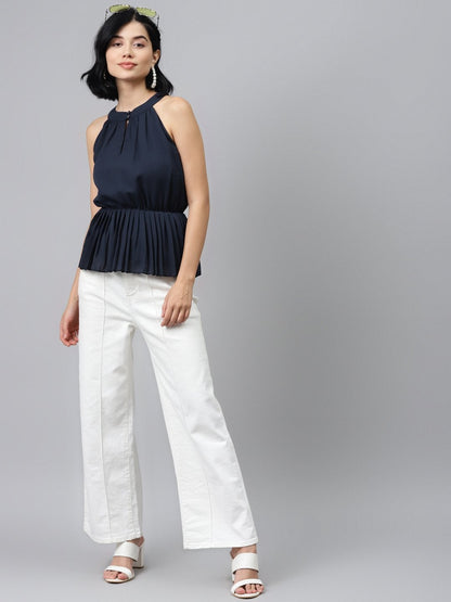 Women's Navy Blue Halter Neck Top