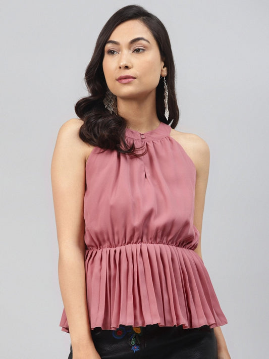 Women's Pale Pink Halter Neck Top