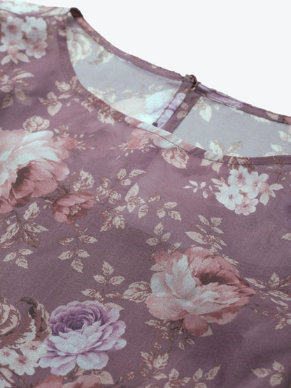 Women's Mauve Floral Puff Sleeve Top