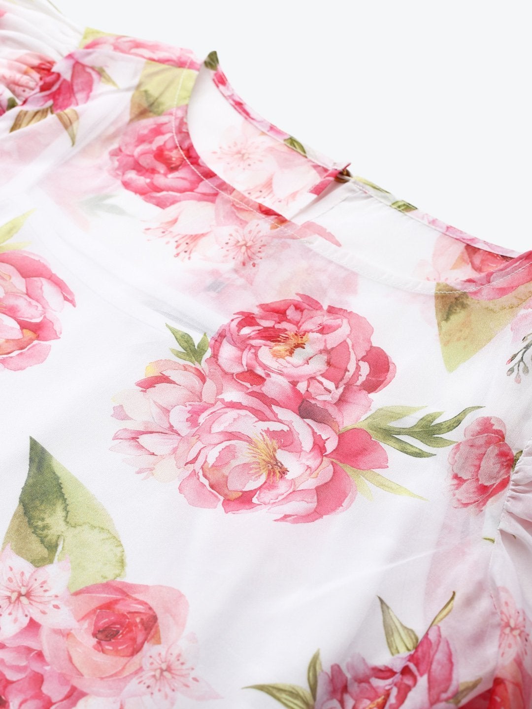 Women's White Floral Puff Sleeve Top