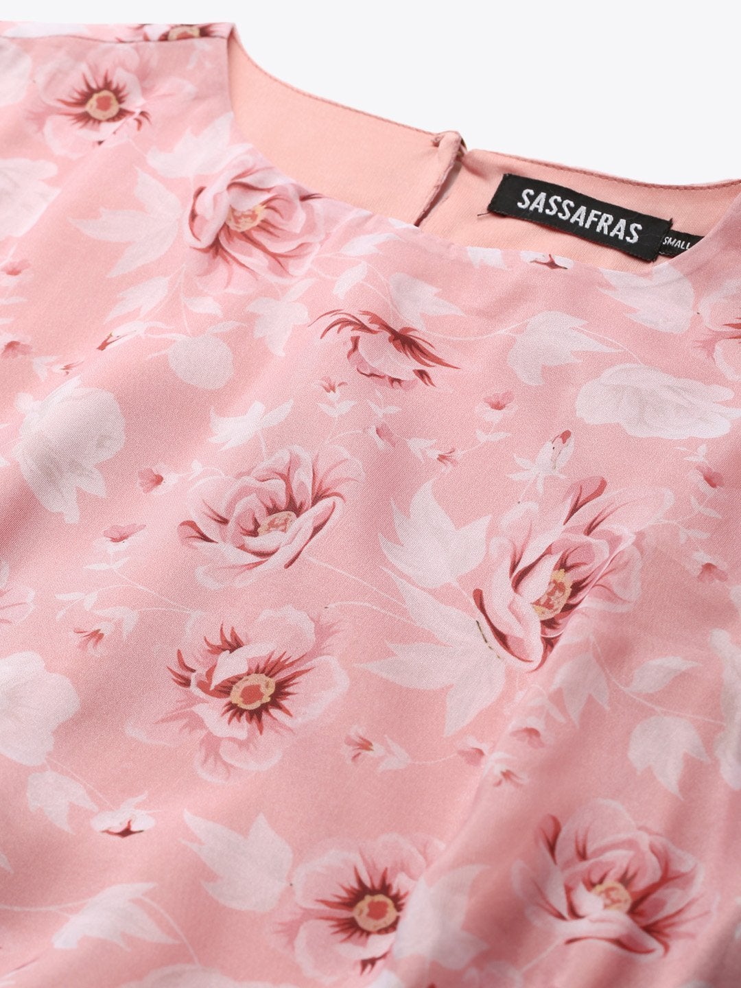 Women's Pink Floral Balloon Sleeve Crop Top