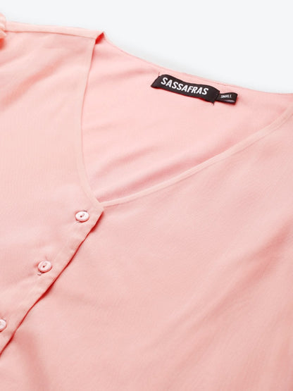 Women's Pastel Pink Front Button Puff Sleeve Top