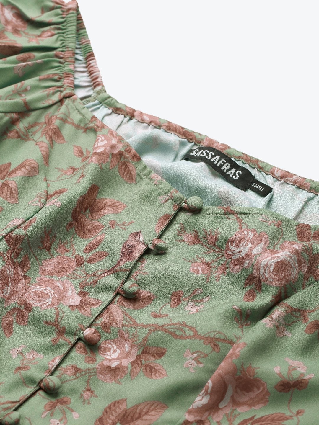 Women's Green Floral Front Button Peplum Top