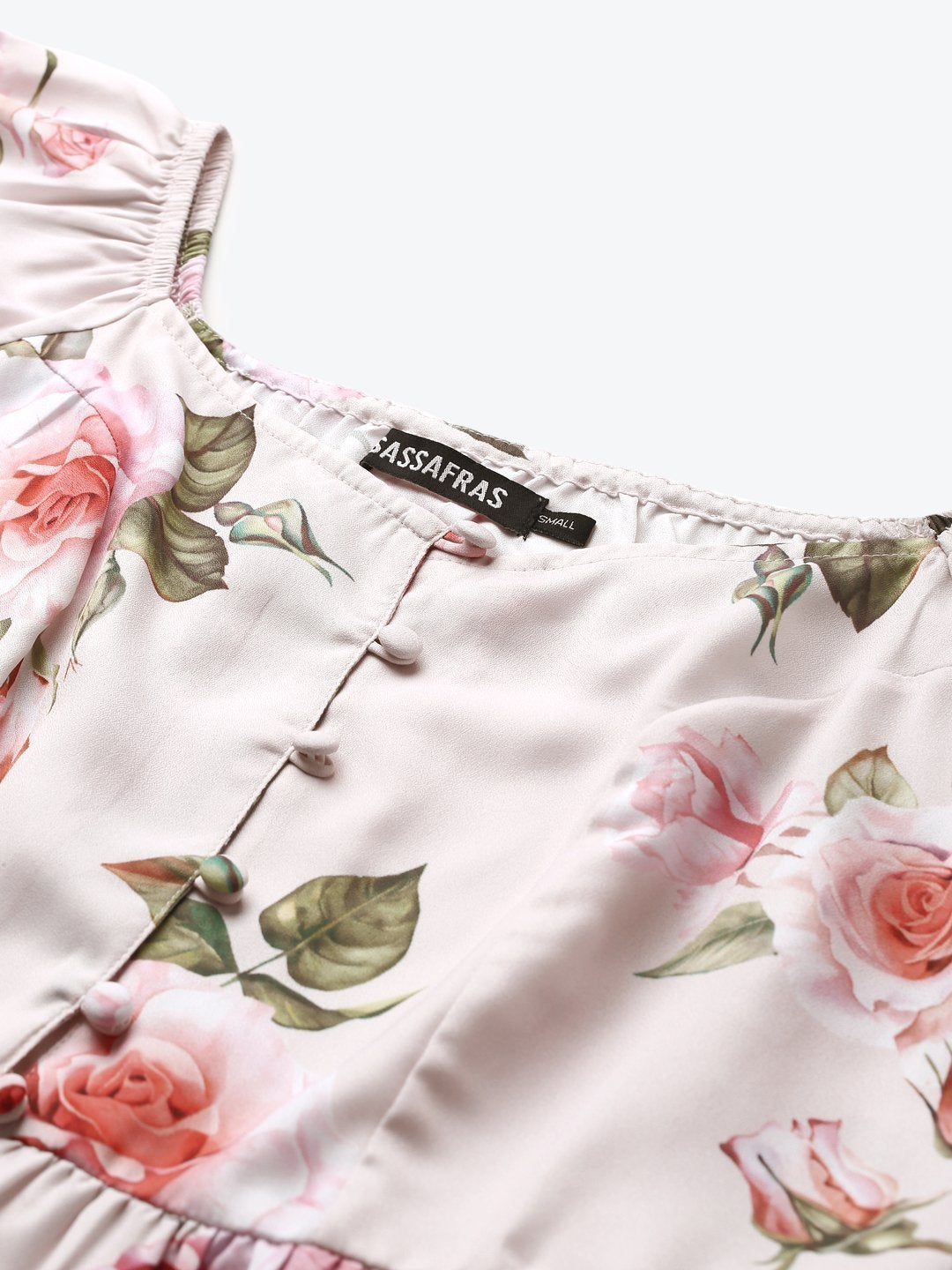 Women's Nude Floral Front Button Peplum Top