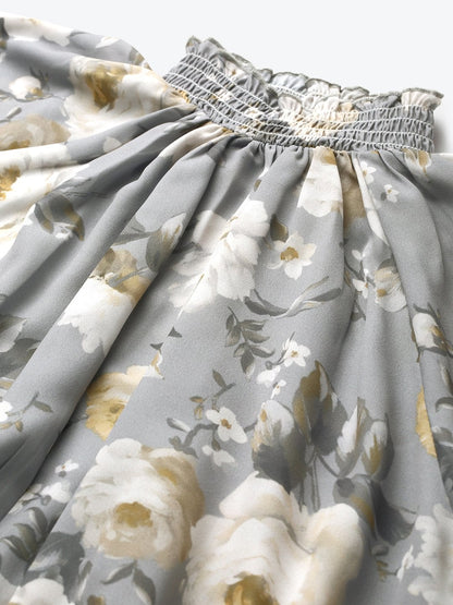 Women's Grey Floral Smocking Detail Crop Top