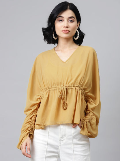 Women's Mustard Drawstring Top