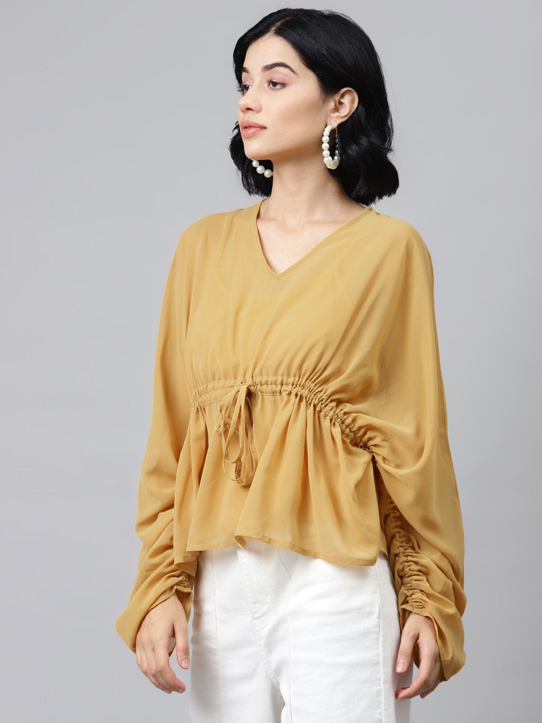 Women's Mustard Drawstring Top