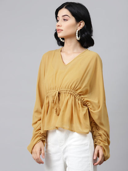 Women's Mustard Drawstring Top