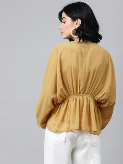 Women's Mustard Drawstring Top