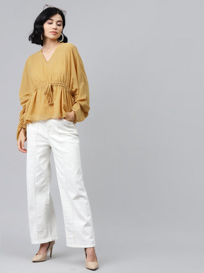 Women's Mustard Drawstring Top