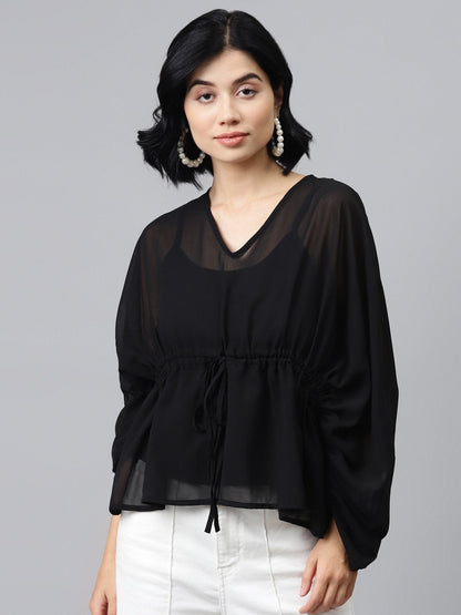 Women's Black Drawstring Top