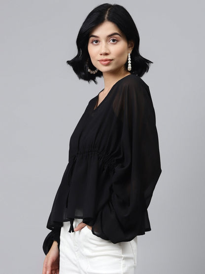 Women's Black Drawstring Top