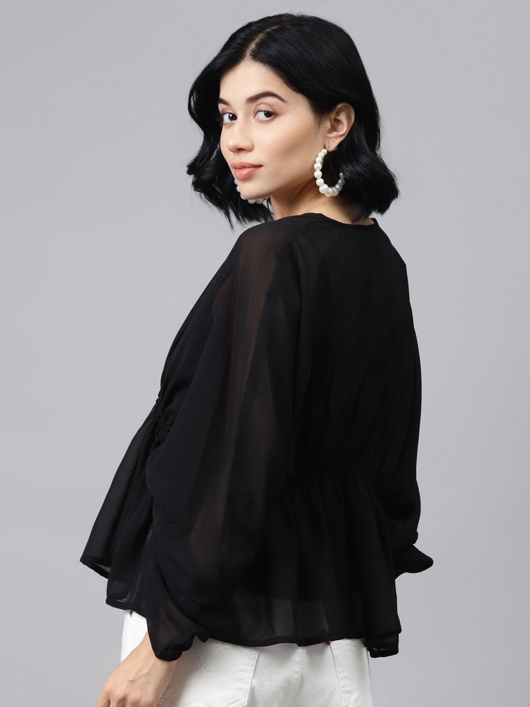 Women's Black Drawstring Top