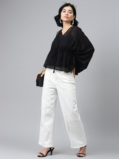 Women's Black Drawstring Top