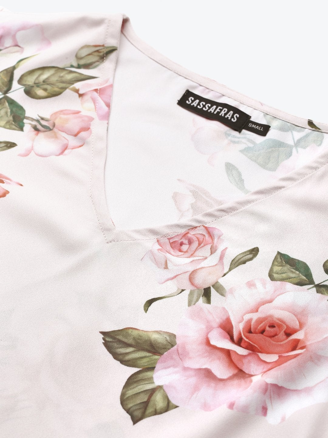 Women's Nude Floral Flared Sleeve Top