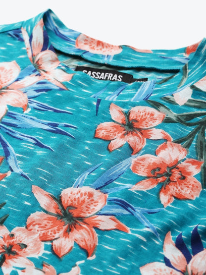 Women's Blue Floral Boxy Crop Top