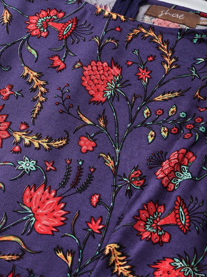 Women's Purple Floral Deep Cut Sleeveless Dress