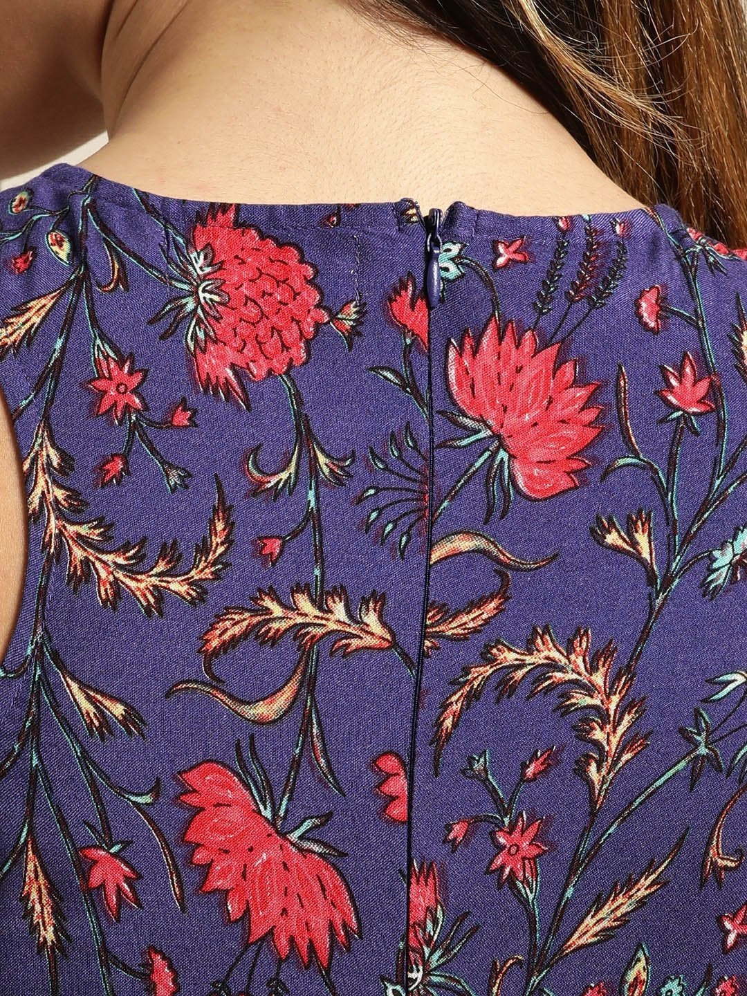 Women's Purple Floral Deep Cut Sleeveless Dress