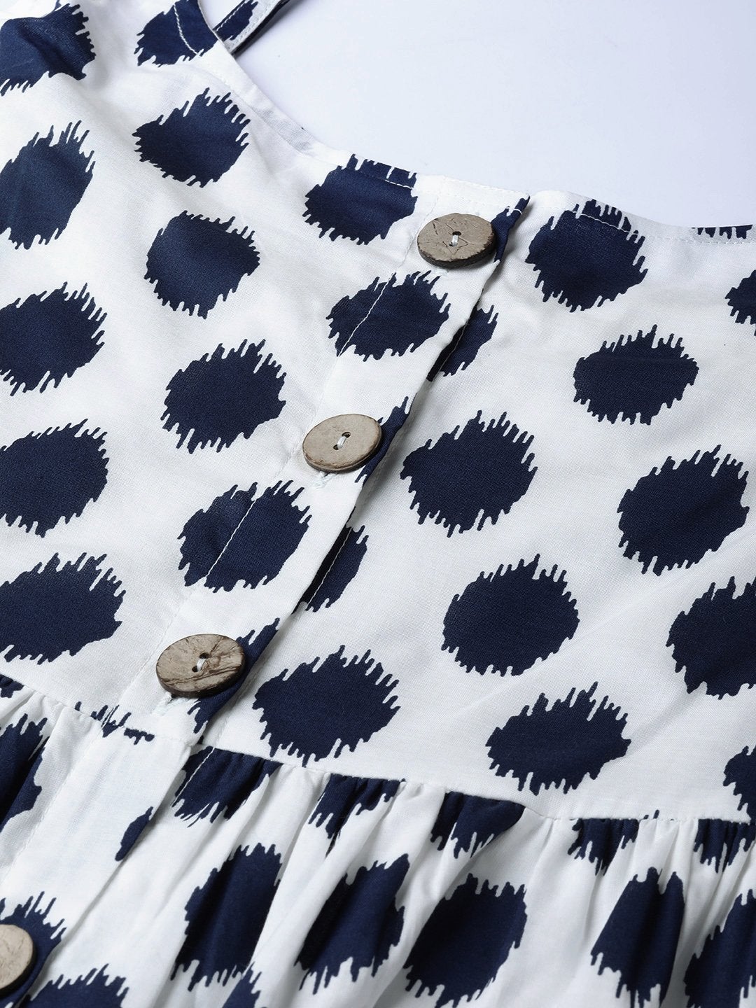 Women's Navy Polka Strappy Front Button Dress