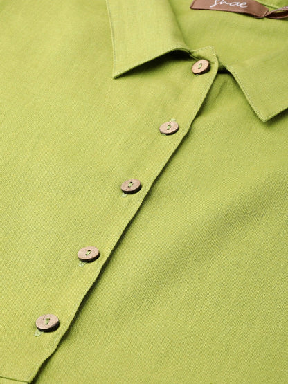 Women's Green Sleeveless Belted Dress