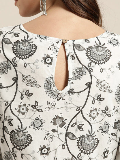 Women's Grey Floral Gathered Midi Dress