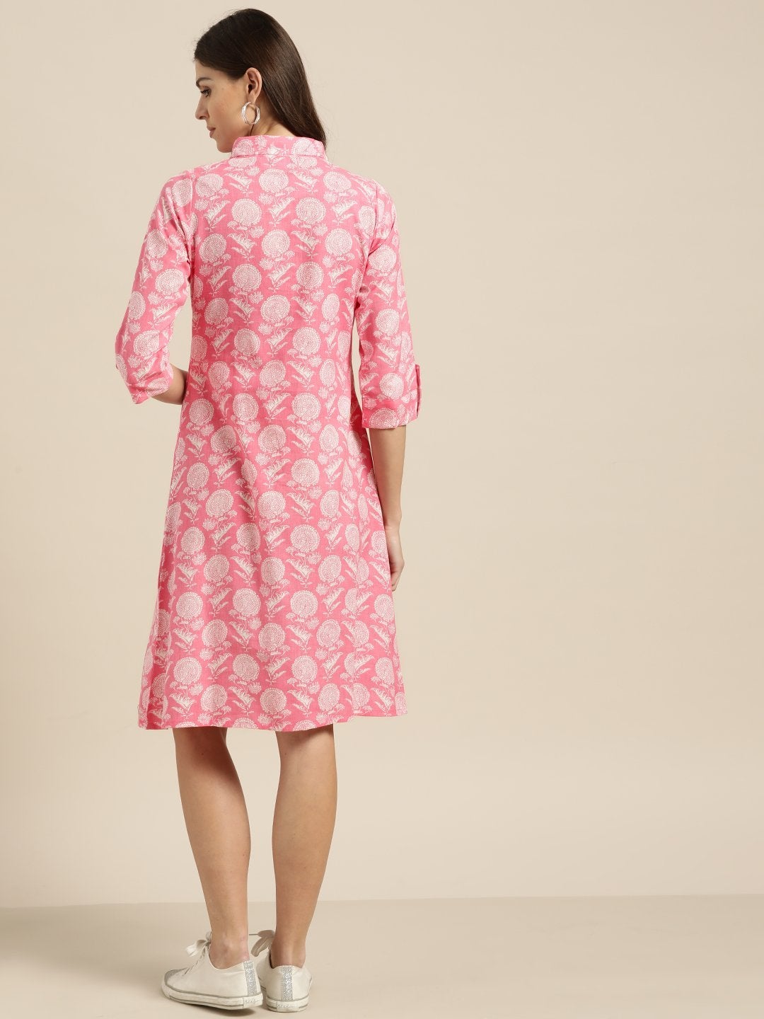 Women's Pink Floral Shirt Dress
