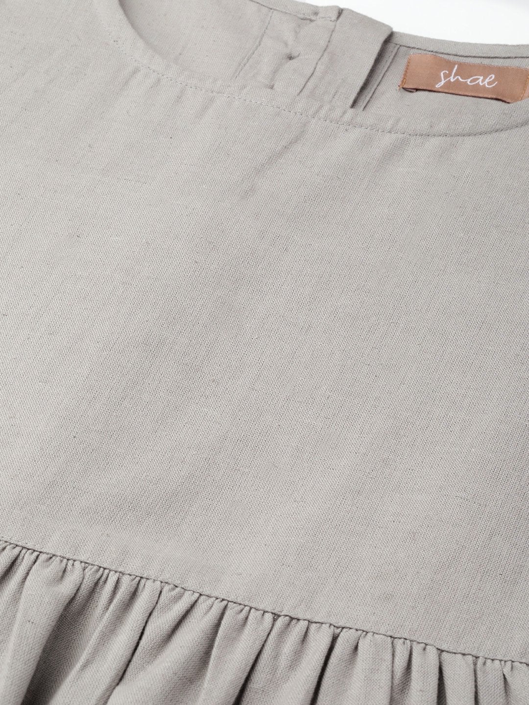 Women's Grey Gathered Patch Pocket Midi Dress
