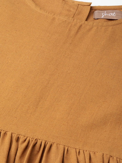 Women's Chocolate Brown Gathered Patch Pocket Midi Dress