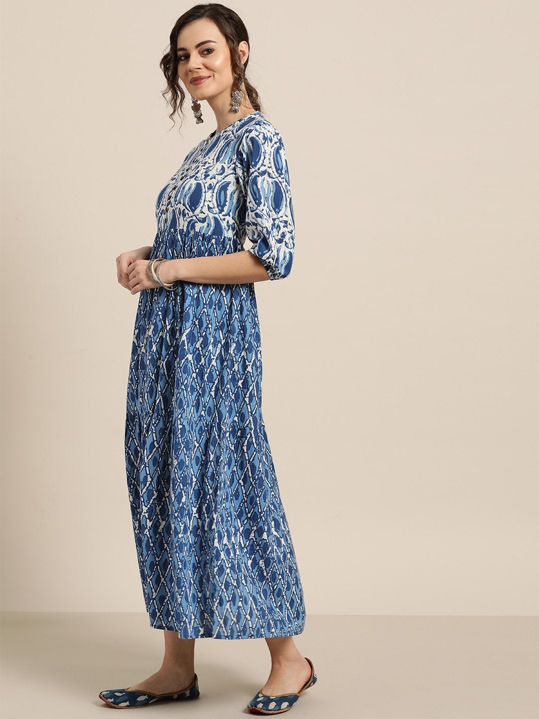 Women's Navy Paisley Tiered Midi Dress