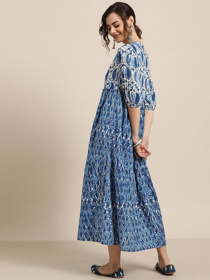 Women's Navy Paisley Tiered Midi Dress
