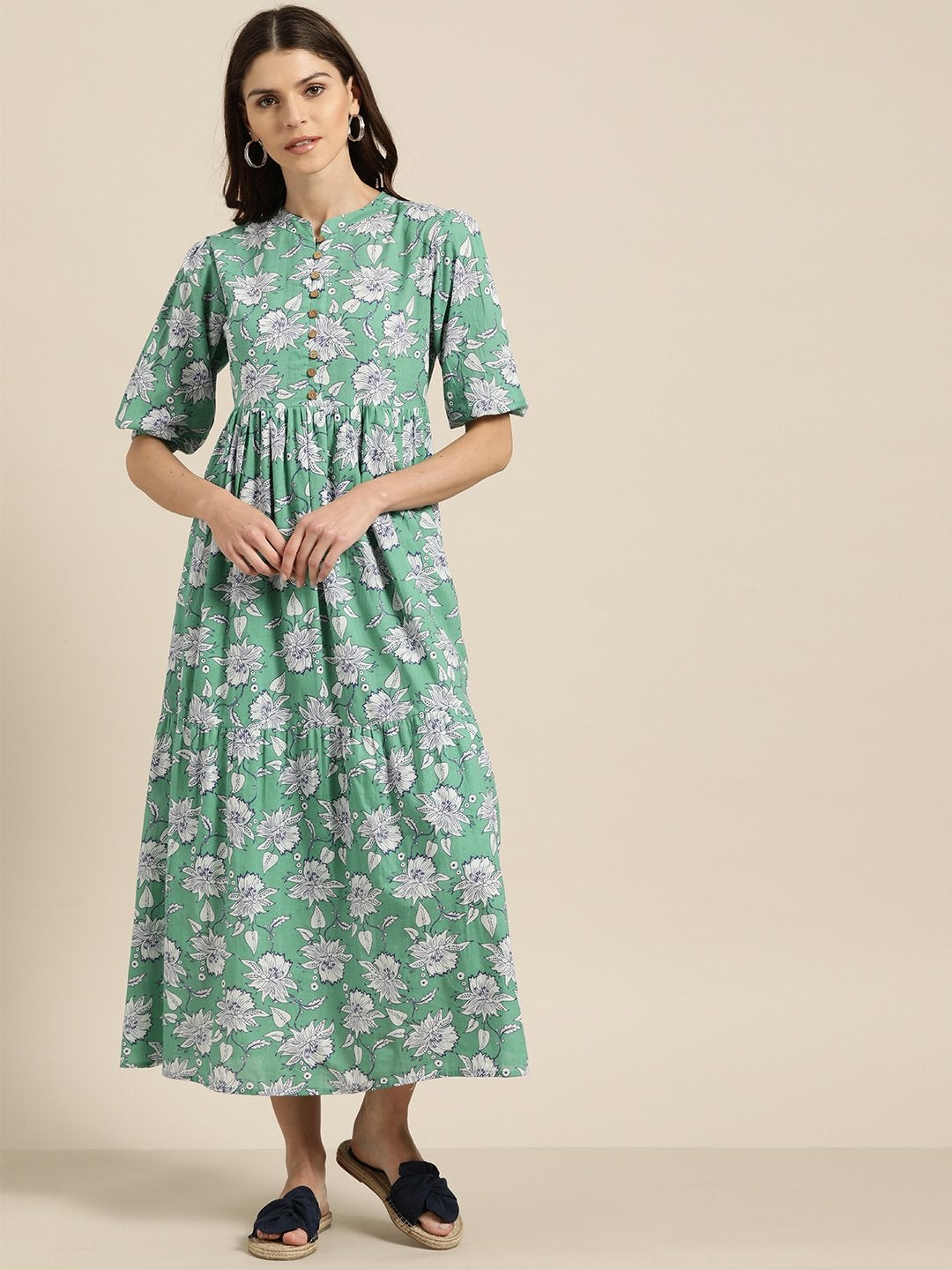 Women's Green Tiered Midi Dress