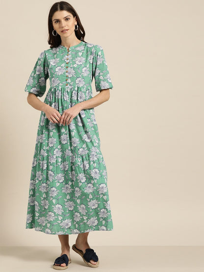 Women's Green Tiered Midi Dress