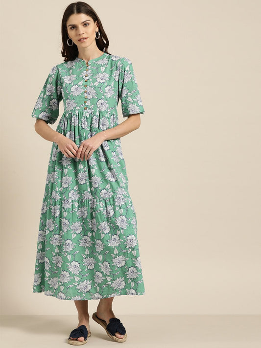 Women's Green Tiered Midi Dress