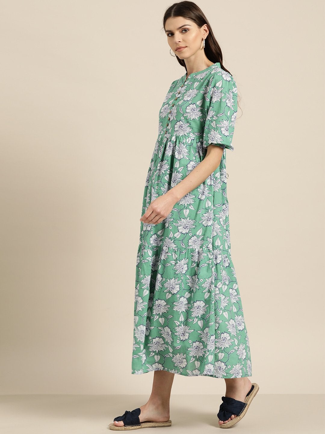 Women's Green Tiered Midi Dress