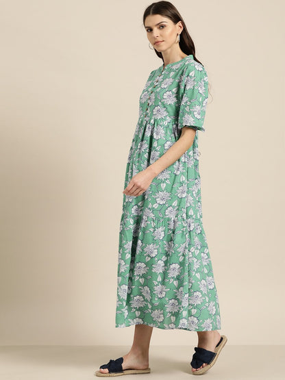 Women's Green Tiered Midi Dress