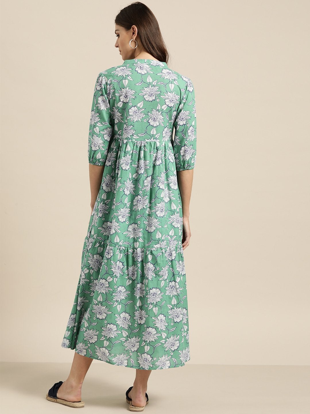 Women's Green Tiered Midi Dress