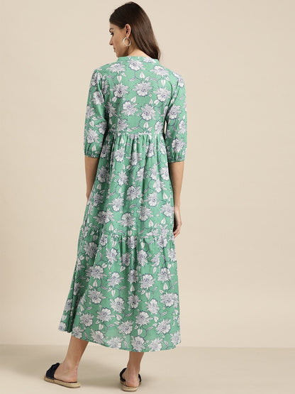 Women's Green Tiered Midi Dress