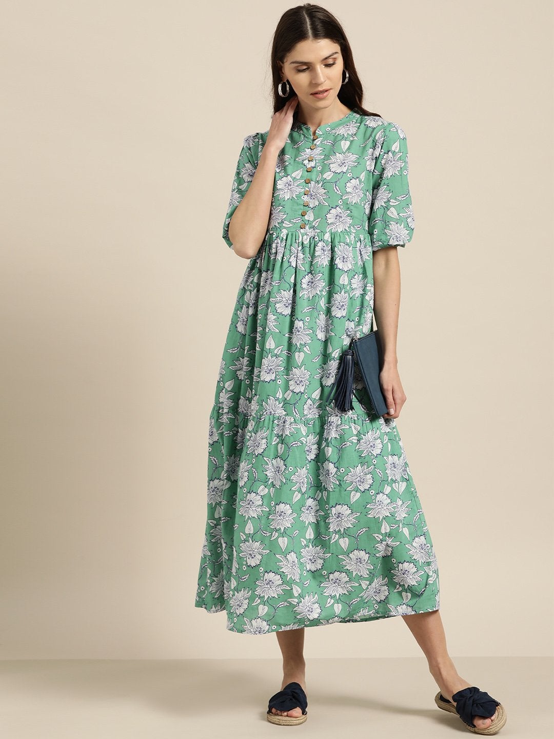 Women's Green Tiered Midi Dress