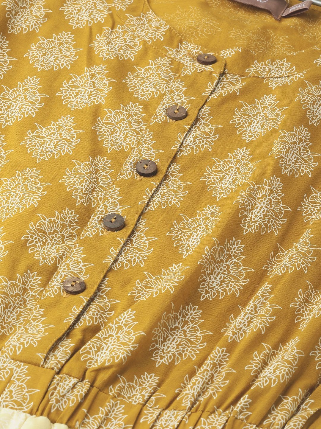 Women's Yellow Mustard Floral Sleeveless Tiered Maxi