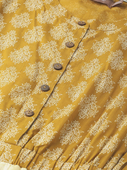 Women's Yellow Mustard Floral Sleeveless Tiered Maxi