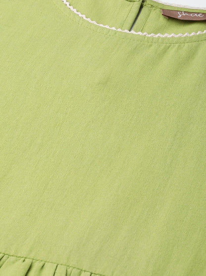 Women's Green Gathered Midi Dress